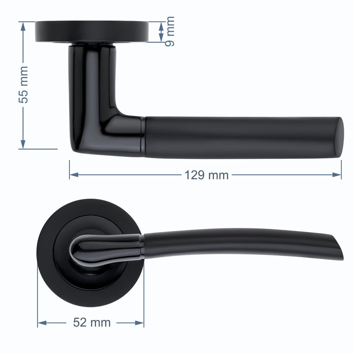 Dual Tone Door Lever on Rose - Chrome, Black