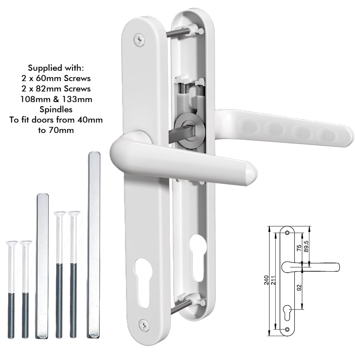 UPVC Door Handle 92PZ Long Plate 240mm - For PVC Composite Doors