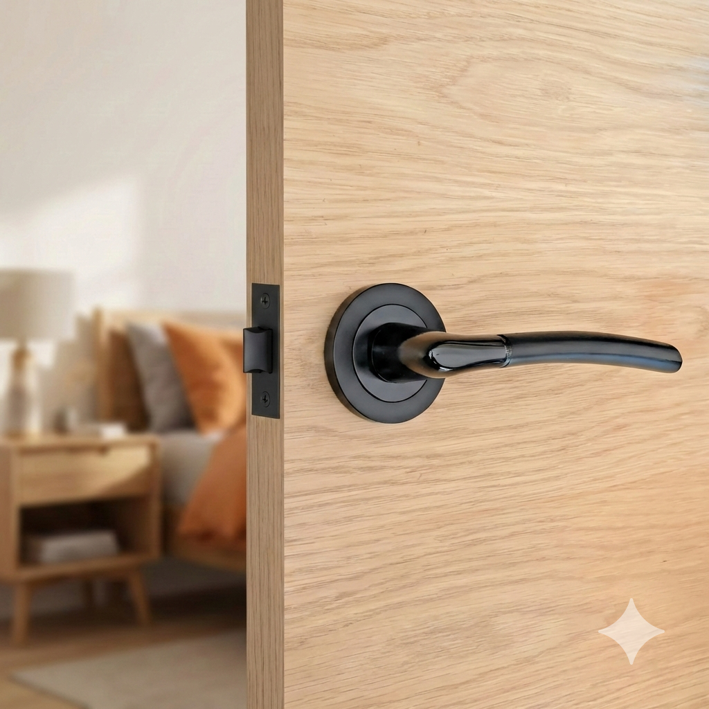 Dual Tone Door Lever on Rose - Chrome, Black