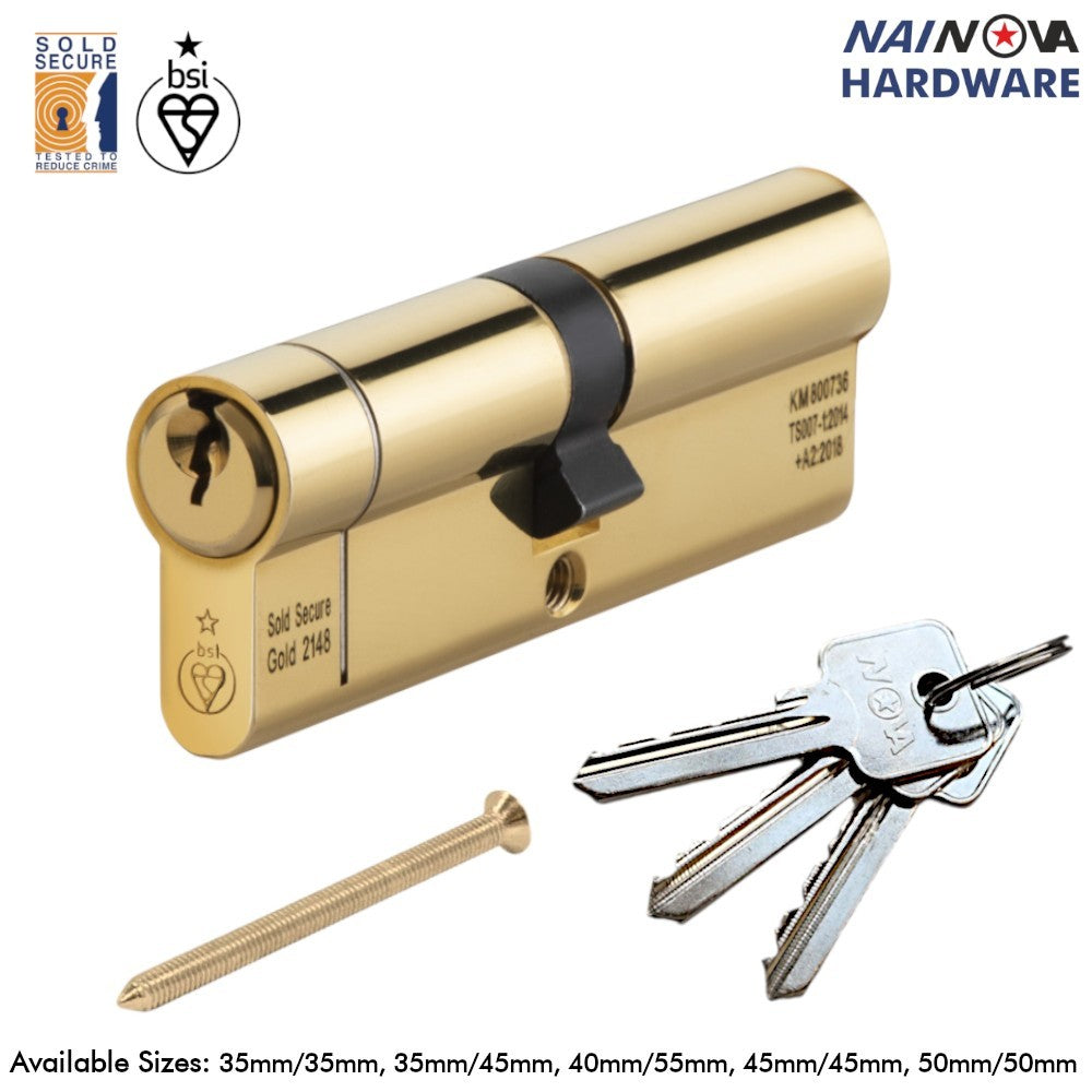 Euro Cylinder Door Lock TS007 1 Star Anti-Snap Gold 3 Keys - NOVA