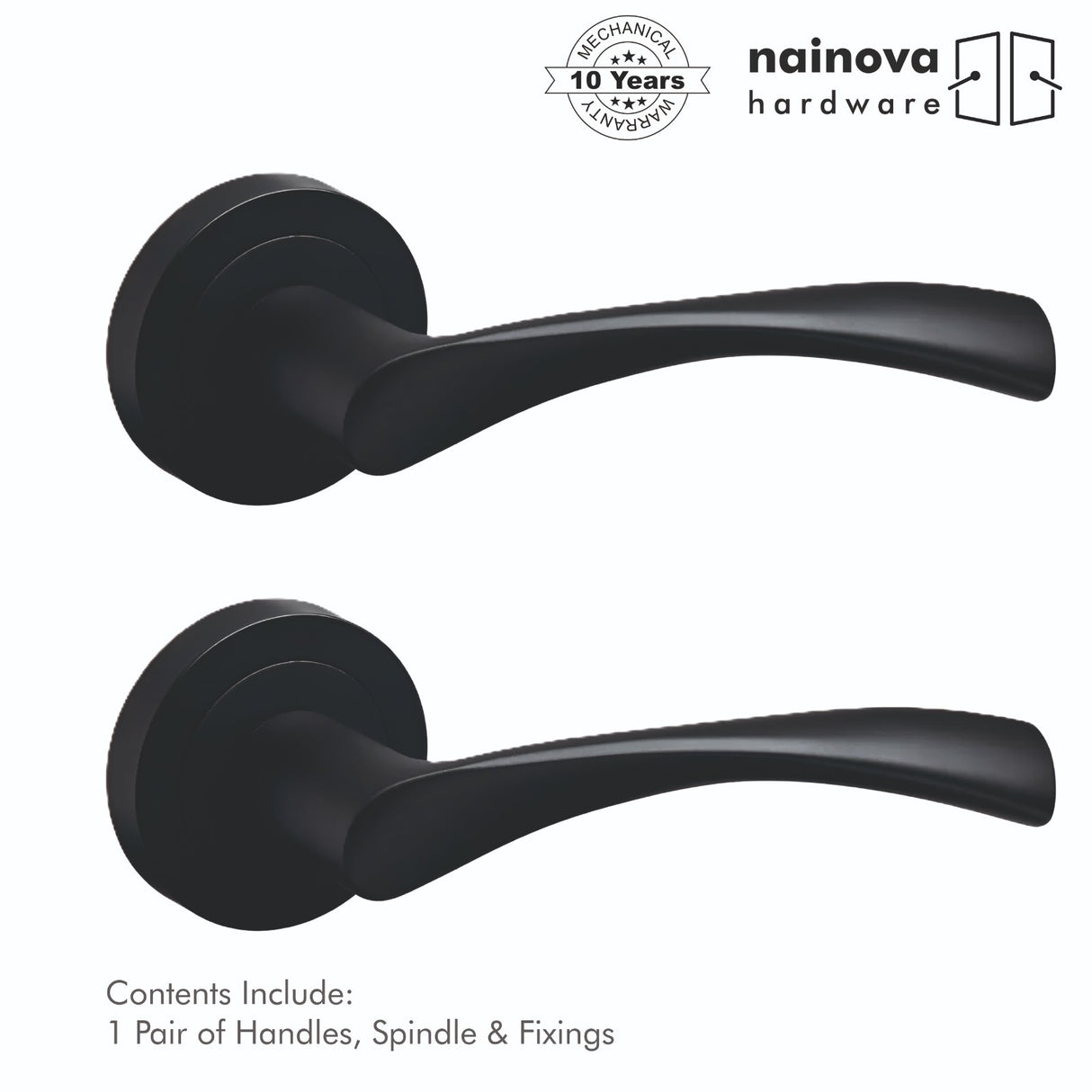 Internal Door Handle Pair Lever on Rose Twirl Twist Curved - Chrome Black Brass