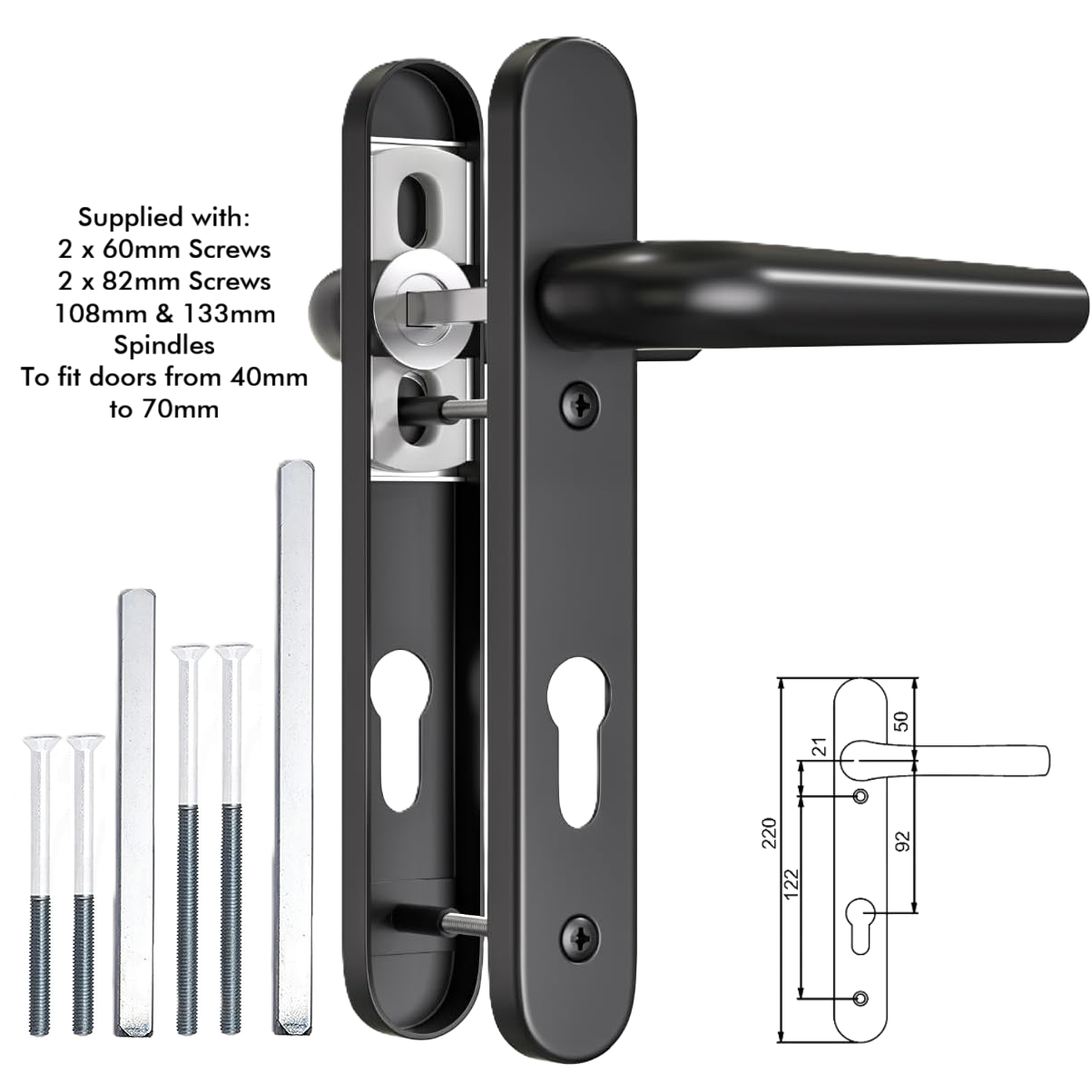 UPVC Door Handle 92PZ Short Plate 220mm - For PVC Composite Doors