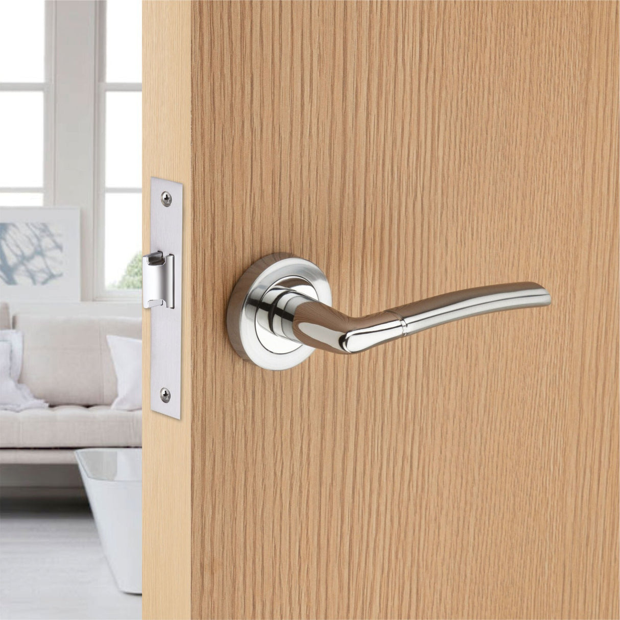 Dual Tone Door Lever on Rose - Chrome, Black