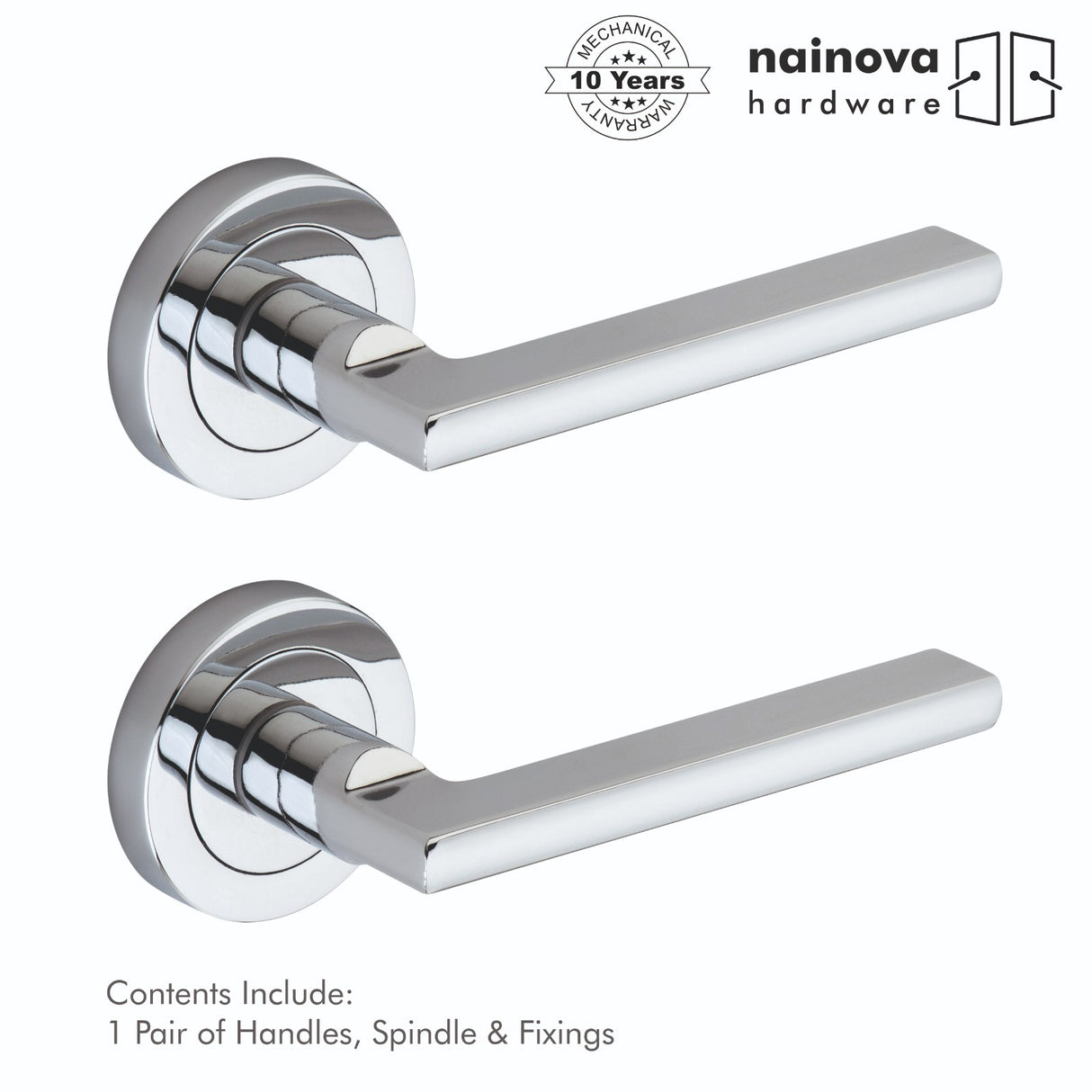 Milton Door Handle Lever on Rose - Chrome, Black