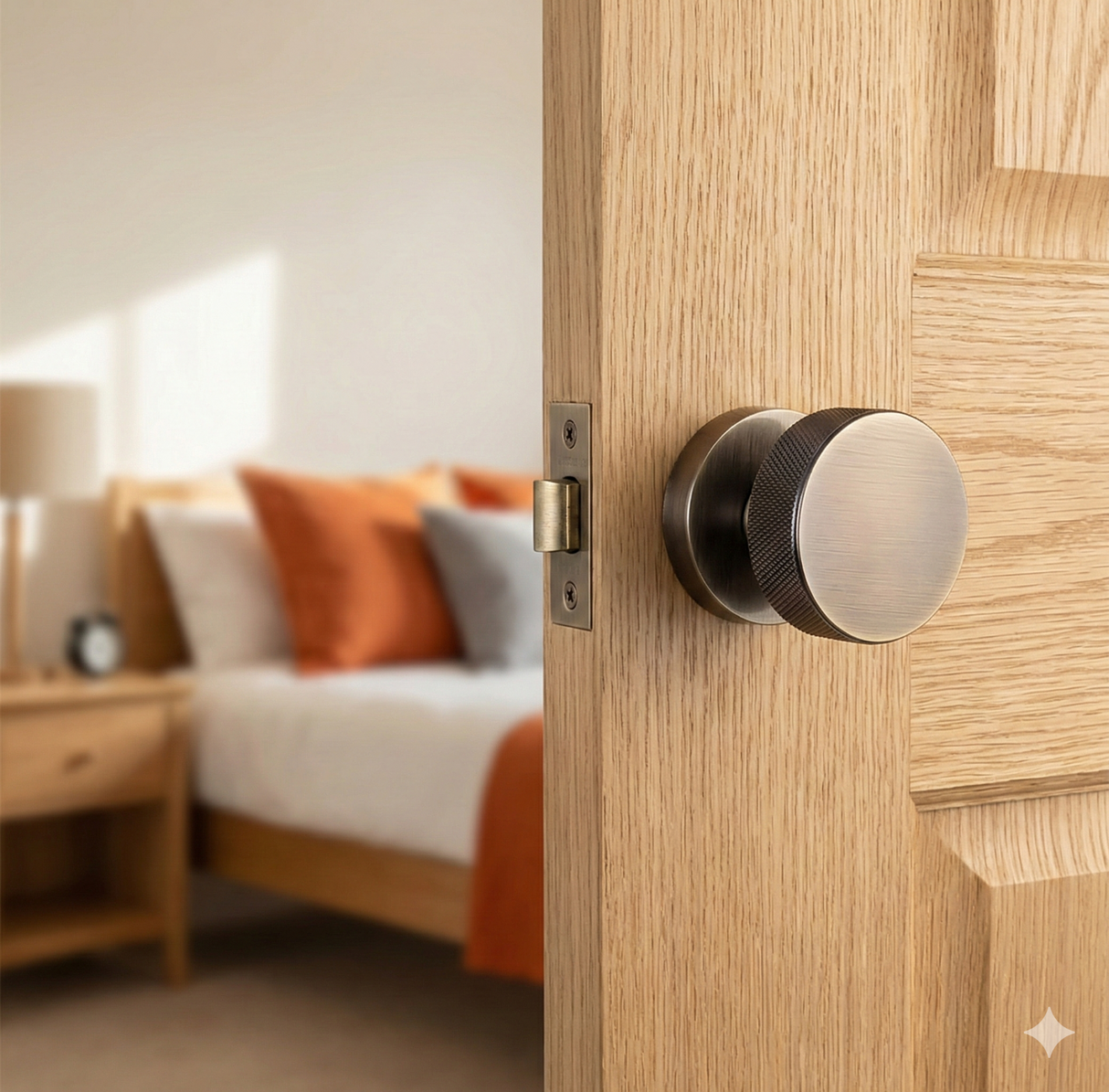 Knurled Door Mortice Knob on Rose | Black & Antique Brass