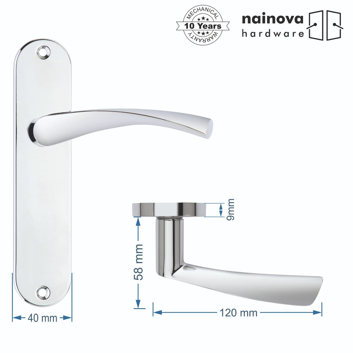 Twist Door Handle Lever on Back Plate | Chrome