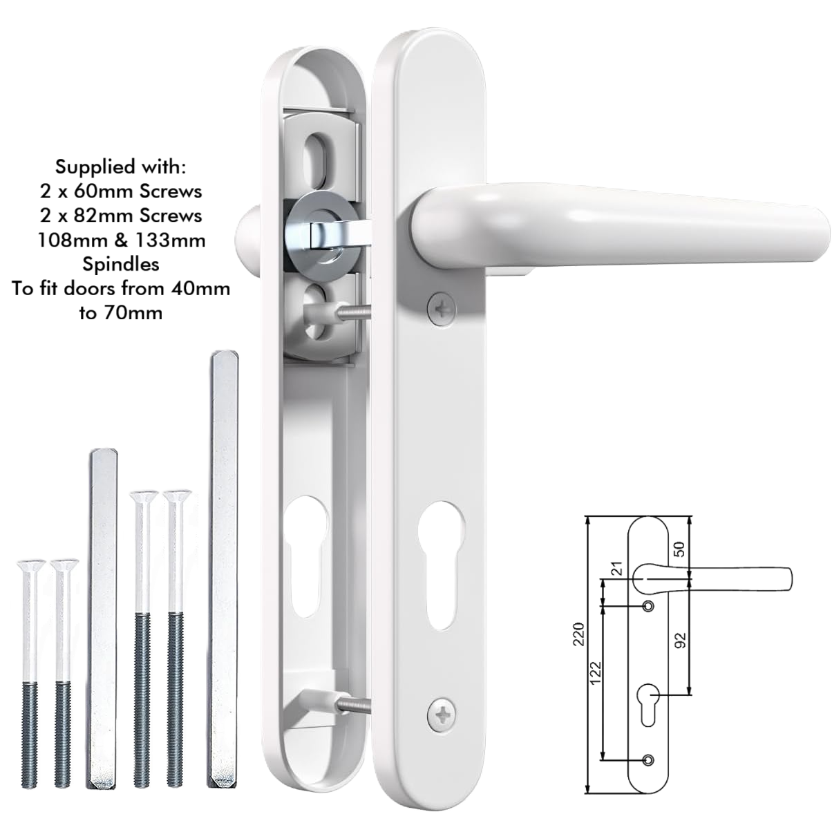 UPVC Door Handle 92PZ Short Plate 220mm - For PVC Composite Doors