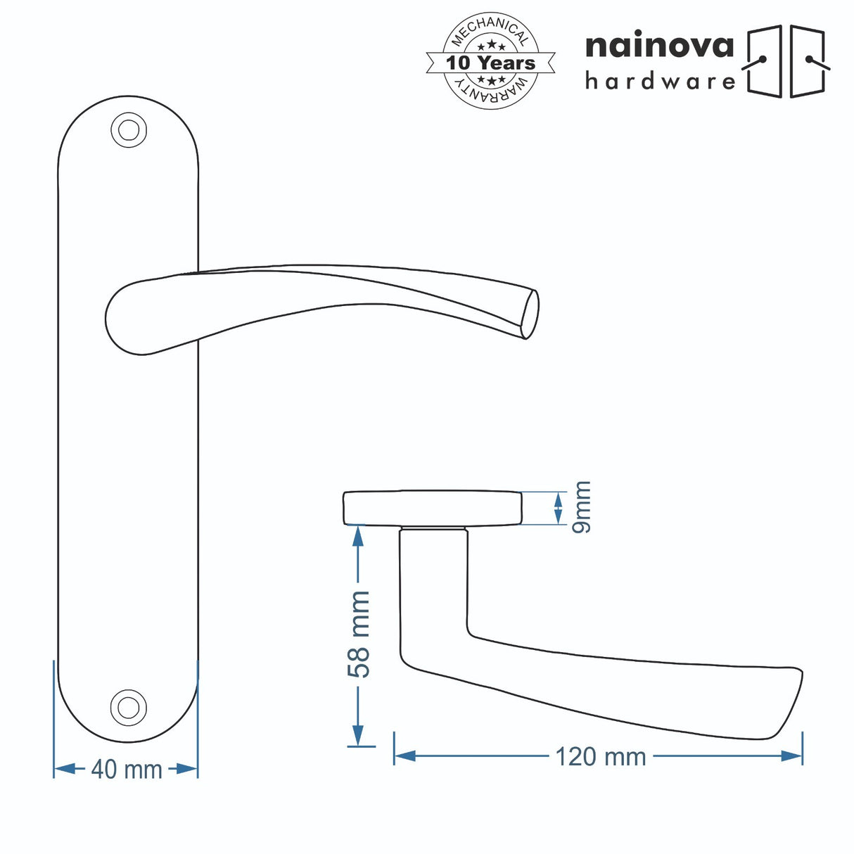 Twist Door Handle Lever on Back Plate | Black