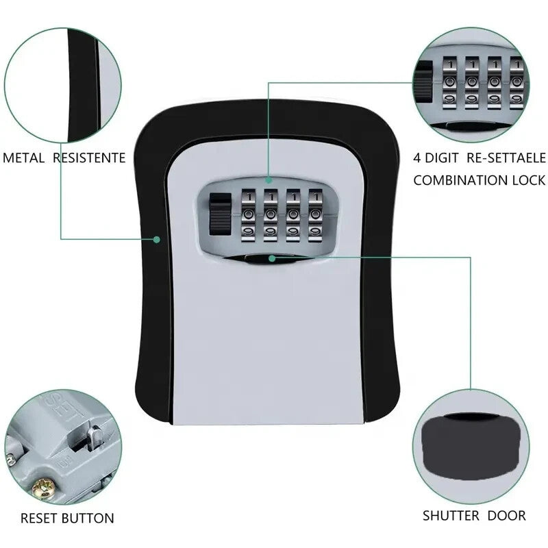 Key Safe Combination Lock Box - Wall Mounted Metal Heavy Duty Waterproof Storage