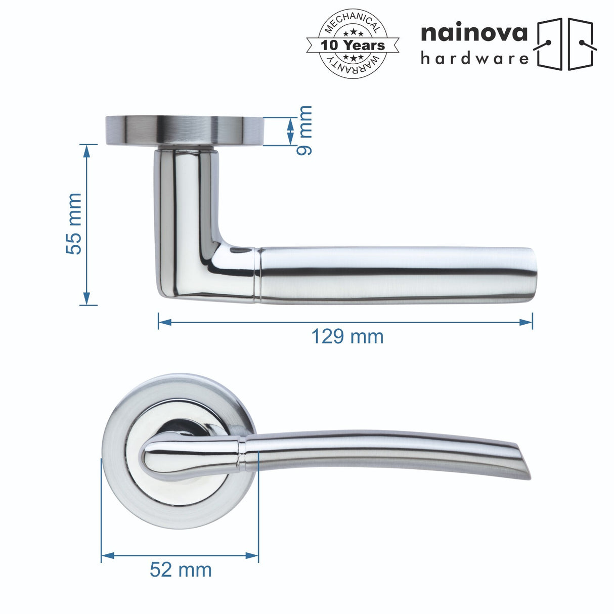 Dual Tone Door Lever on Rose - Chrome, Black