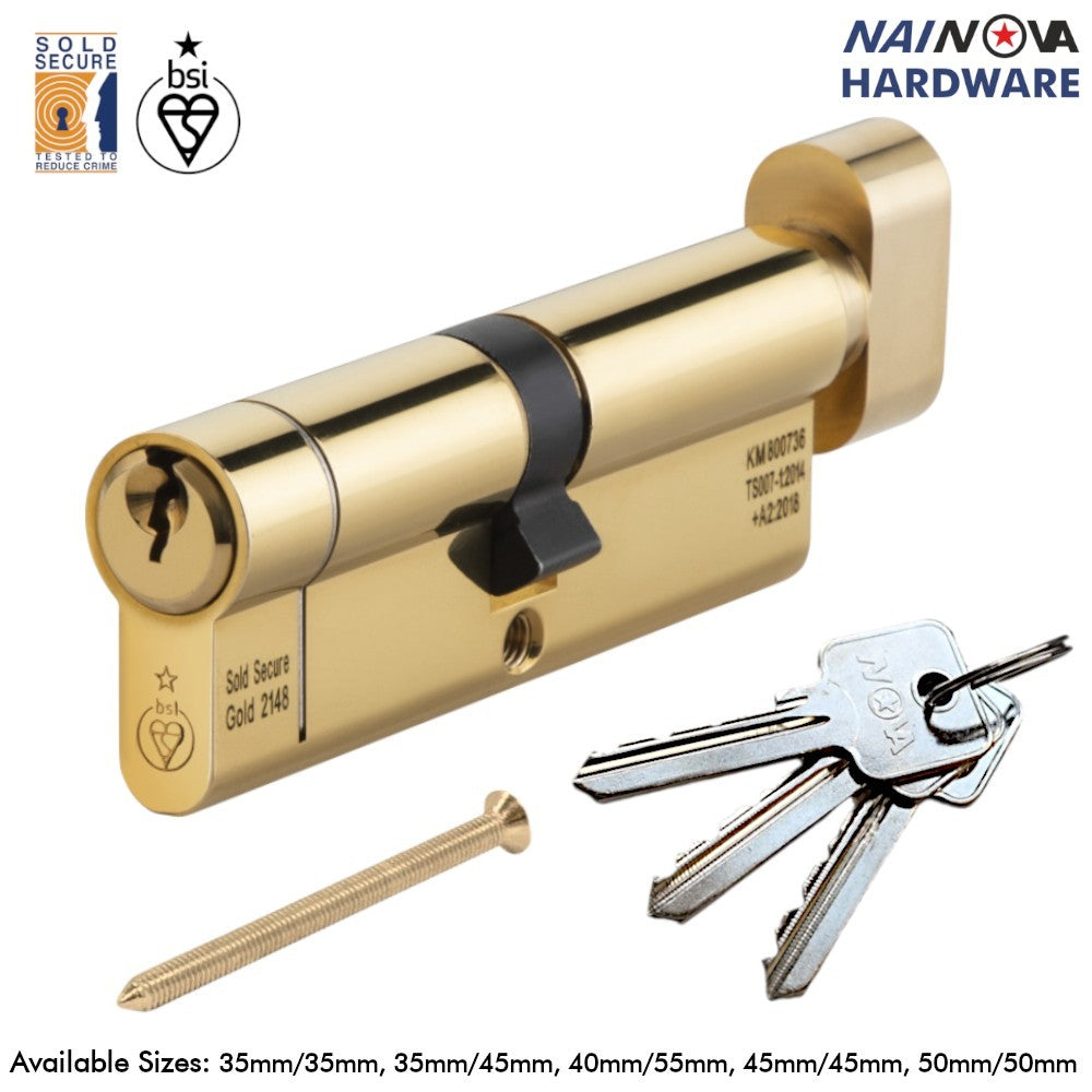 Euro Cylinder Door Lock Thumb Turn Barrel TS007 1 Star Anti-Snap 3 Keys - NOVA