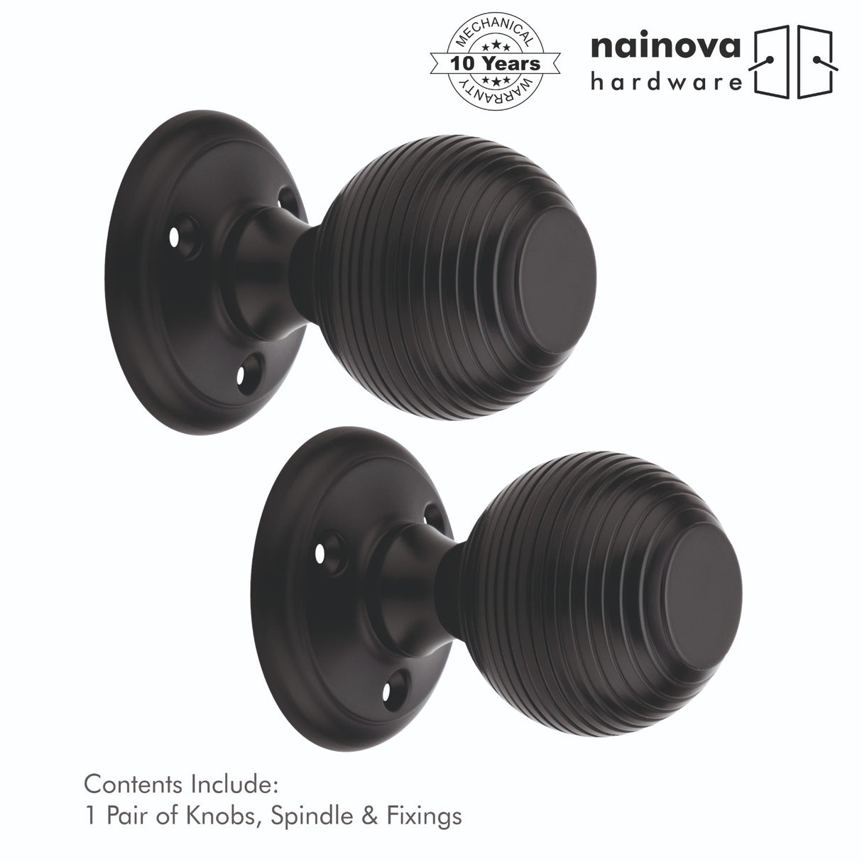 Beehive Mortice Door Knob on Rose | Black & Antique Brass