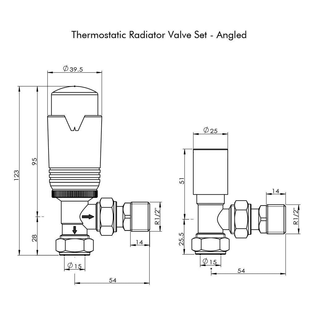 Thermostatic Radiator Valves for 15mm Pipes - Angled