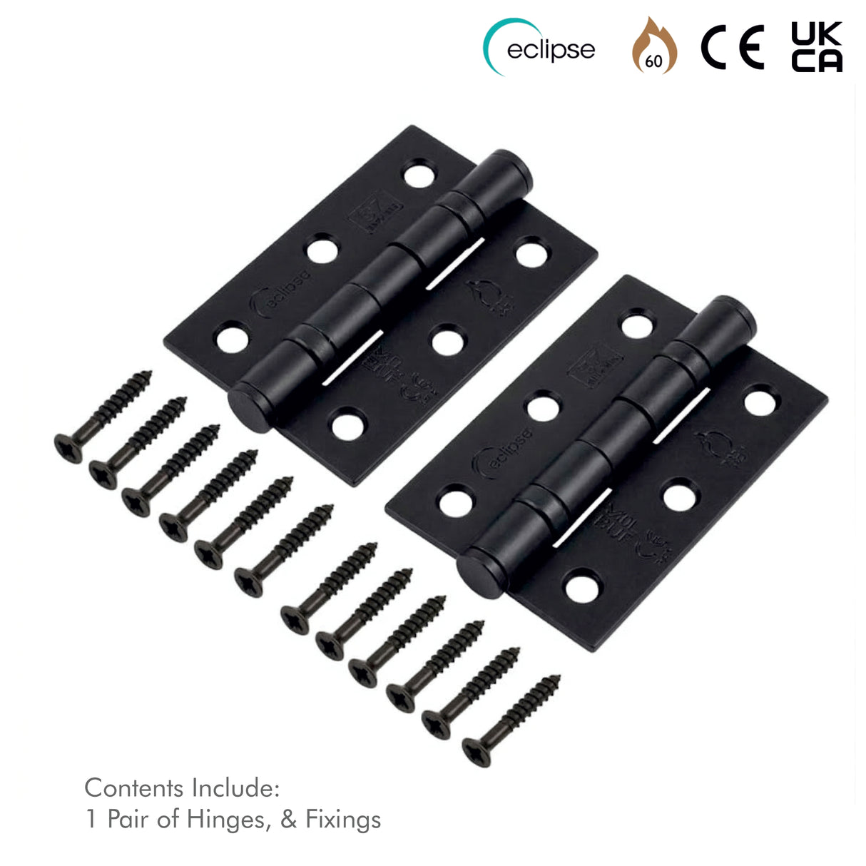 Internal Door Hinges Eclipse 76x52mm Ball Bearing Grade 7, Includes Screws, 1 Pair