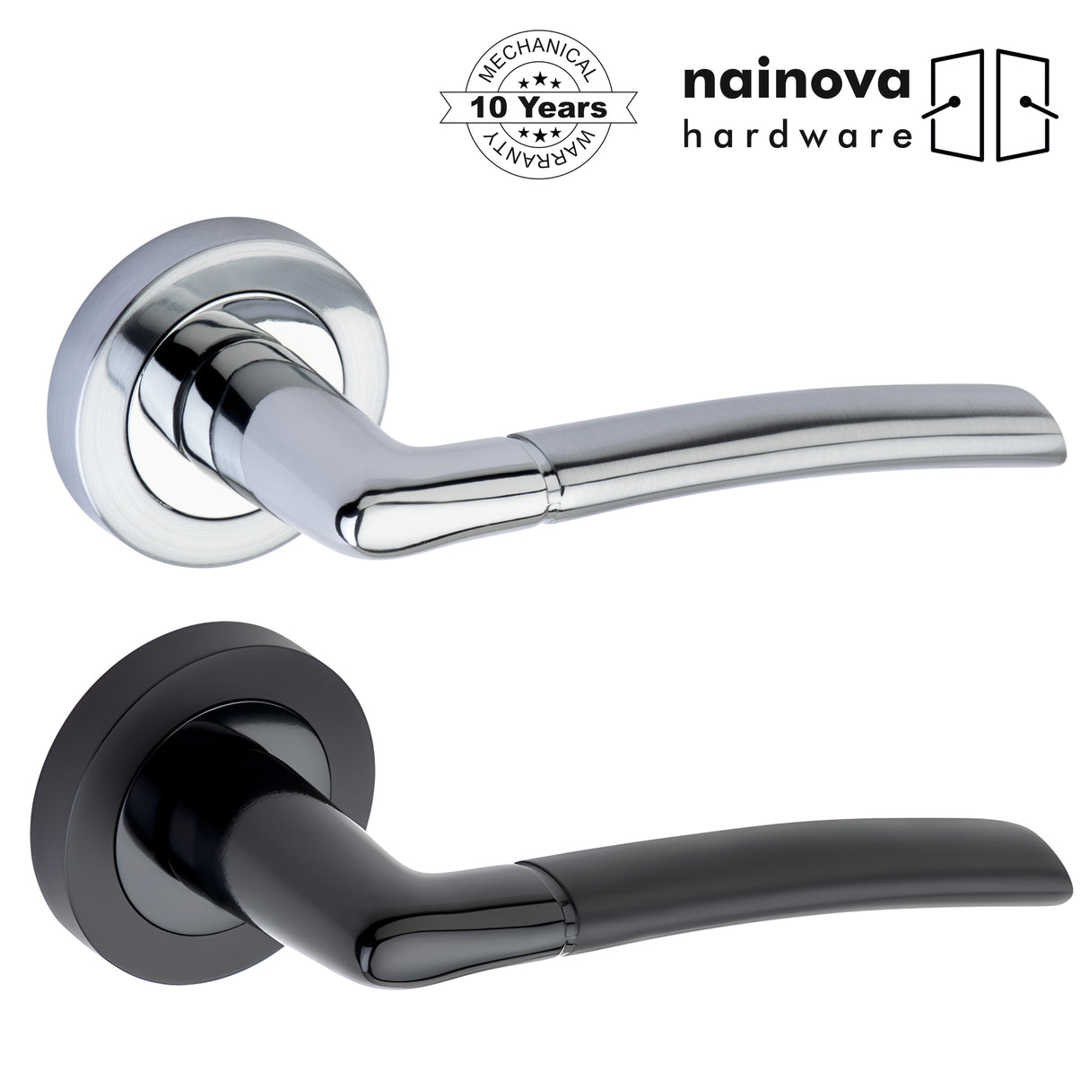 Dual Tone Door Lever on Rose - Chrome, Black