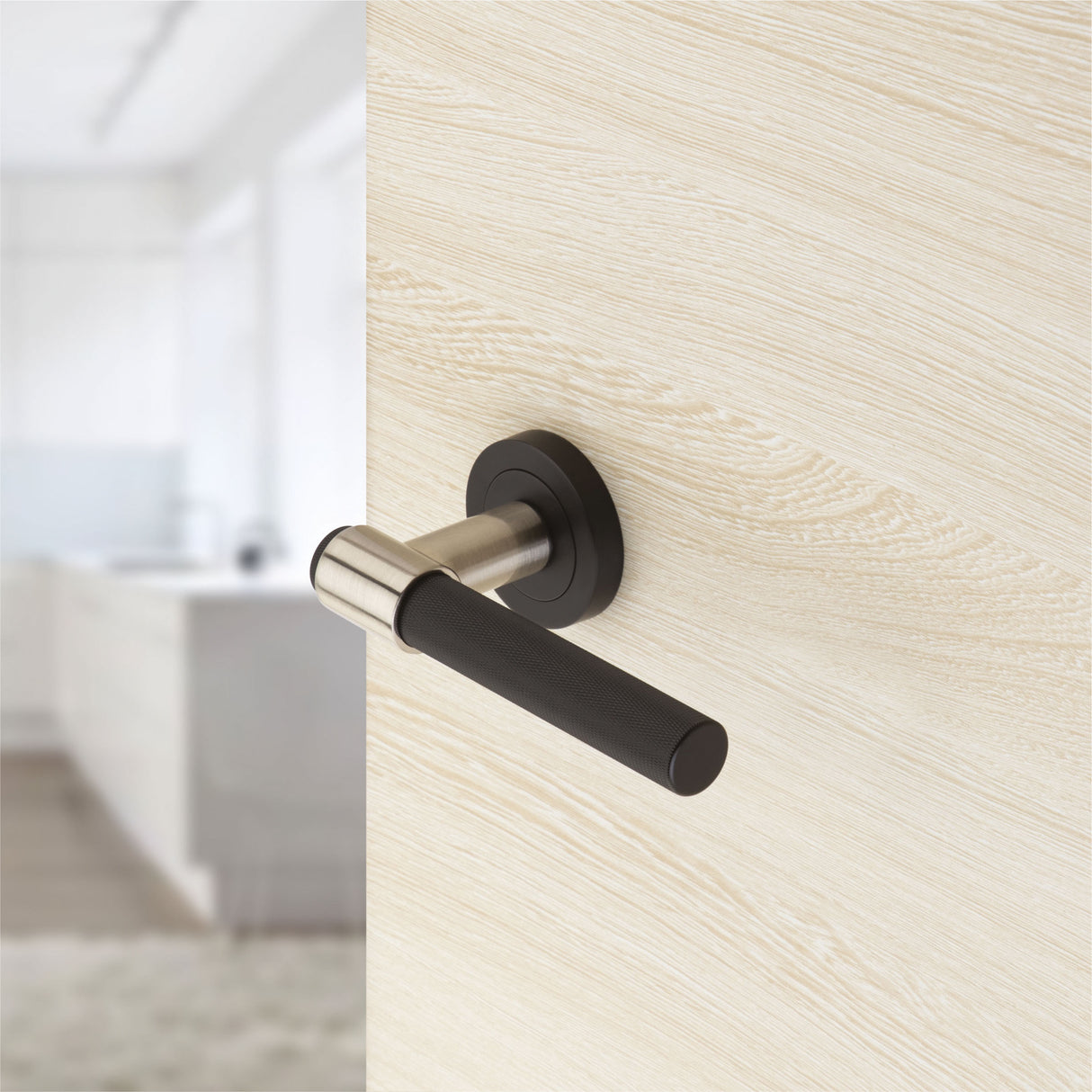 Knurled Door Handle Lever on Rose - Chrome, Antique Brass