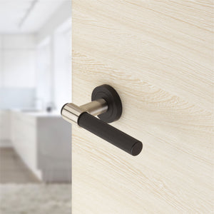 Knurled Door Handle Lever on Rose - Chrome, Antique Brass