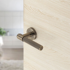 Knurled Door Handle Lever on Rose - Chrome, Antique Brass