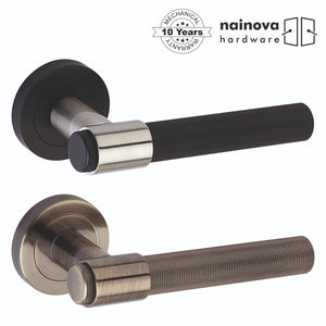 Knurled Door Handle Lever on Rose - Chrome, Antique Brass