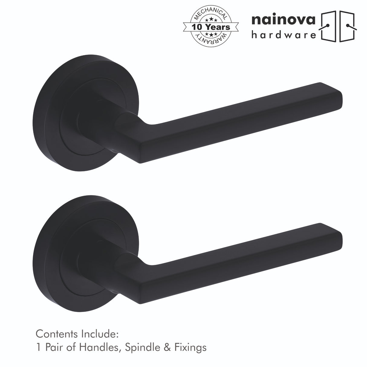 Milton Door Handle Lever on Rose - Chrome, Black