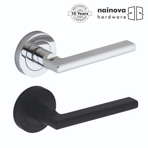 Milton Door Handle Lever on Rose - Chrome, Black