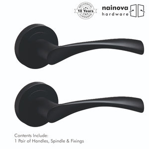 Internal Door Handle Pair Lever on Rose Twirl Twist Curved - Chrome Black Brass