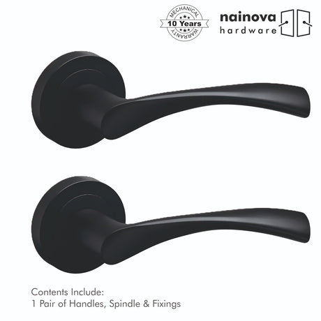 Internal Door Handle Pair Lever on Rose Twirl Twist Curved - Chrome Black Brass