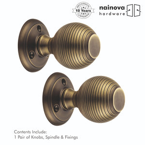 Beehive Mortice Door Knob on Rose | Black & Antique Brass