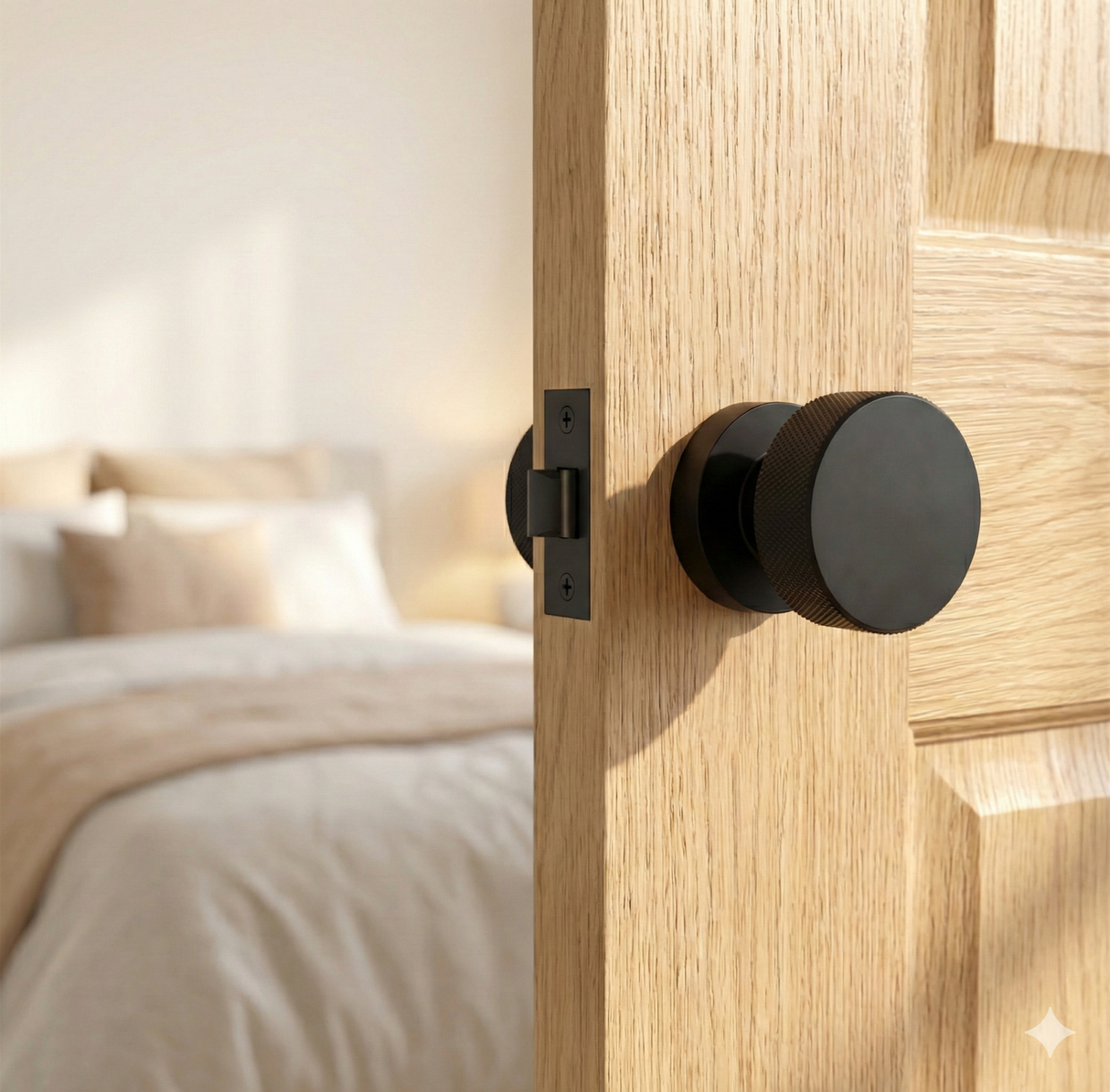 Knurled Door Mortice Knob on Rose | Black & Antique Brass