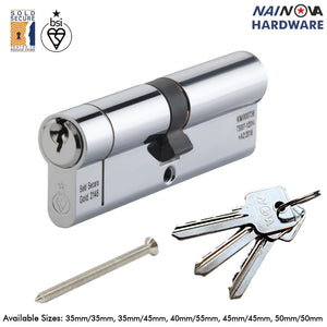 Euro Cylinder Door Lock TS007 1 Star Anti-Snap Chrome 3 Keys - NOVA