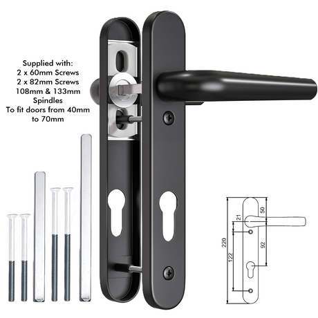 UPVC Door Handle 92PZ Short Plate 220mm - For PVC Composite Doors