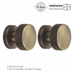 Knurled Door Mortice Knob on Rose | Black & Antique Brass