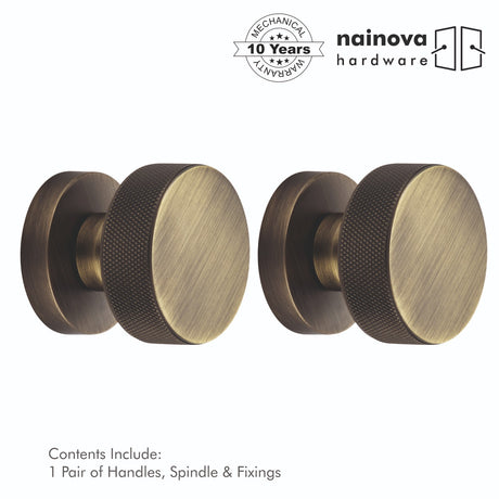 Knurled Door Mortice Knob on Rose | Black & Antique Brass