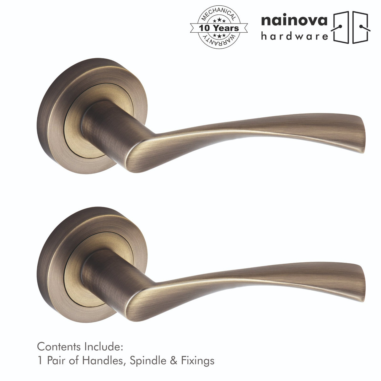 Internal Door Handle Pair Lever on Rose Twirl Twist Curved - Chrome Black Brass