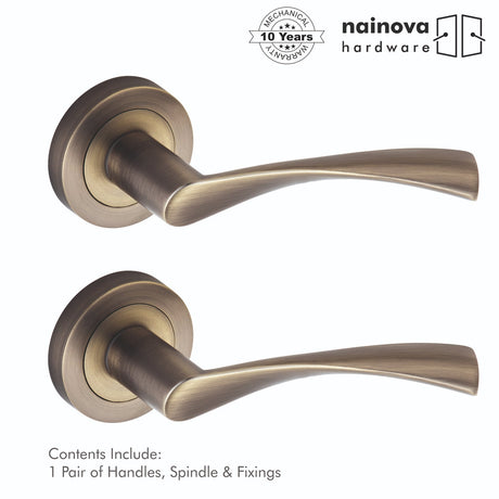 Internal Door Handle Pair Lever on Rose Twirl Twist Curved - Chrome Black Brass