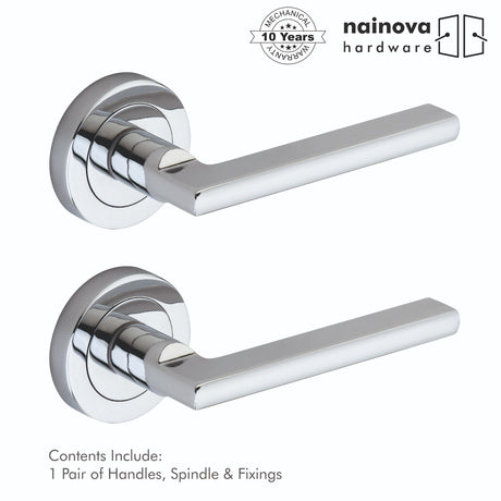 Milton Door Handle Lever on Rose - Chrome, Black