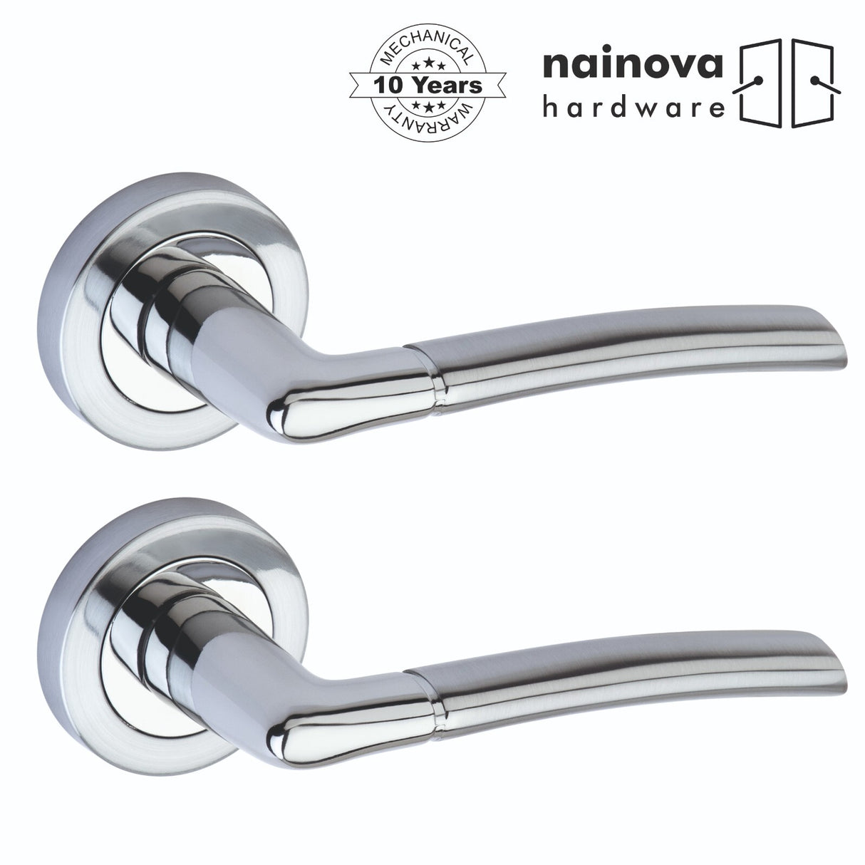 Dual Tone Door Lever on Rose - Chrome, Black