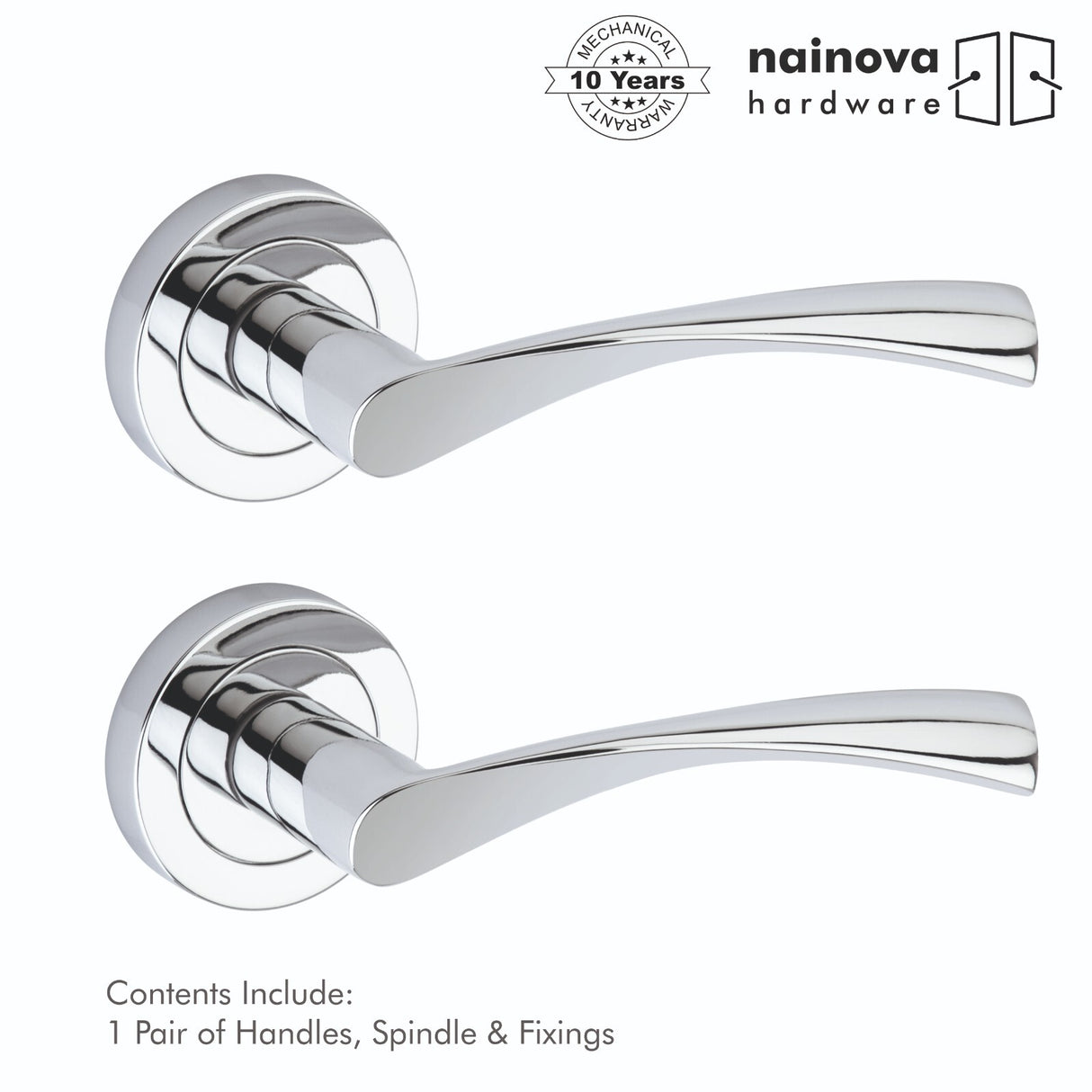 Internal Door Handle Pair Lever on Rose Twirl Twist Curved - Chrome Black Brass