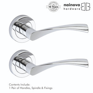 Internal Door Handle Pair Lever on Rose Twirl Twist Curved - Chrome Black Brass