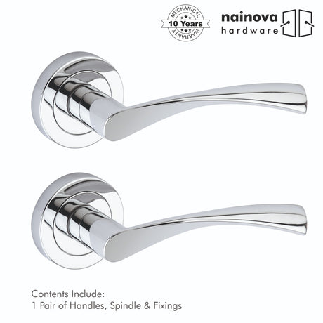 Internal Door Handle Pair Lever on Rose Twirl Twist Curved - Chrome Black Brass