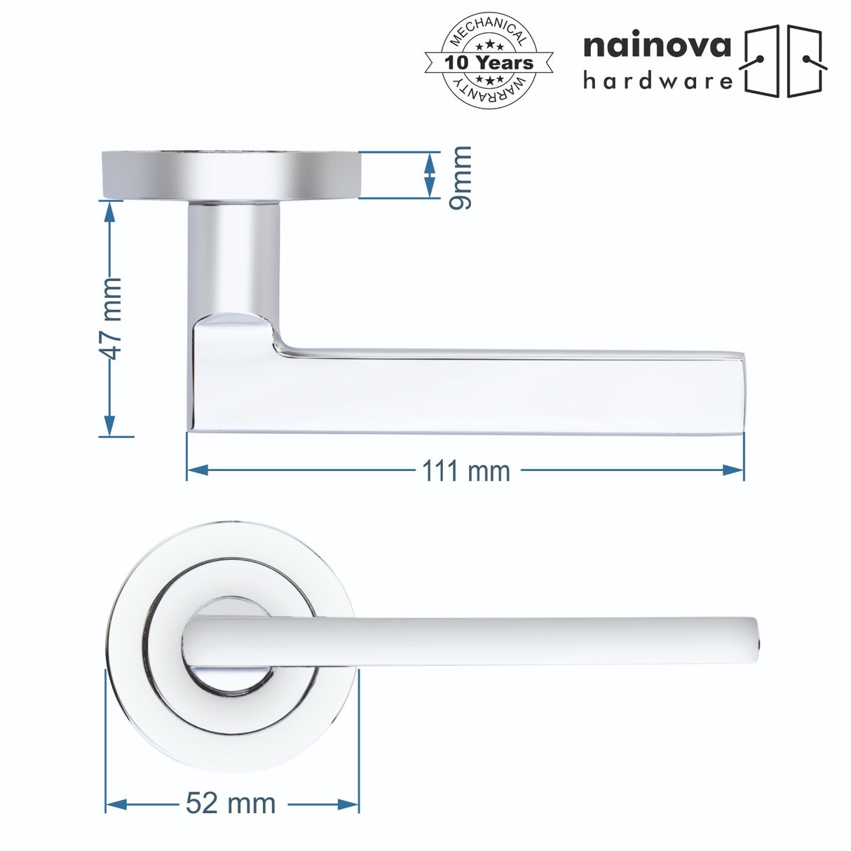 Milton Door Handle Lever on Rose - Chrome, Black