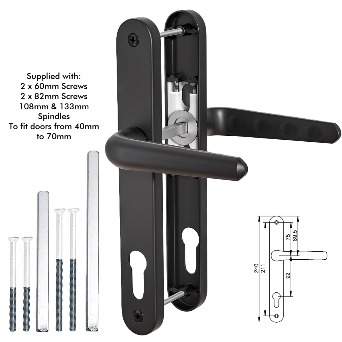 UPVC Door Handle 92PZ Long Plate 240mm - For PVC Composite Doors