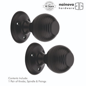Beehive Mortice Door Knob on Rose | Black & Antique Brass