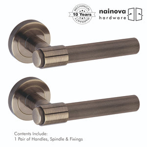 Knurled Door Handle Lever on Rose - Chrome, Antique Brass
