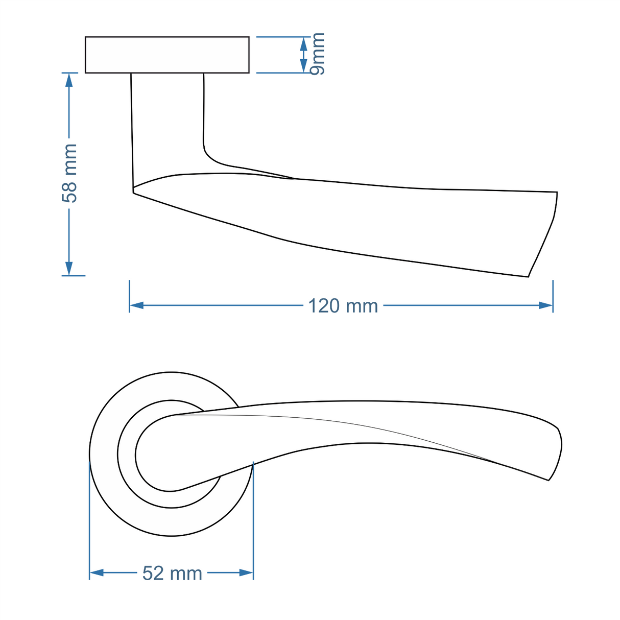 Internal Door Handle Pair Lever on Rose Twirl Twist Curved - Chrome Black Brass