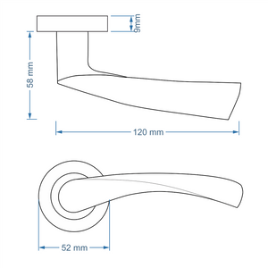 Internal Door Handle Pair Lever on Rose Twirl Twist Curved - Chrome Black Brass
