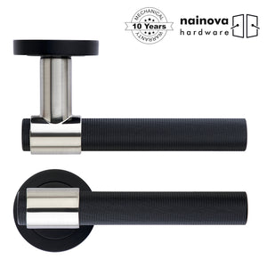 Knurled Door Handle Lever on Rose - Chrome, Antique Brass