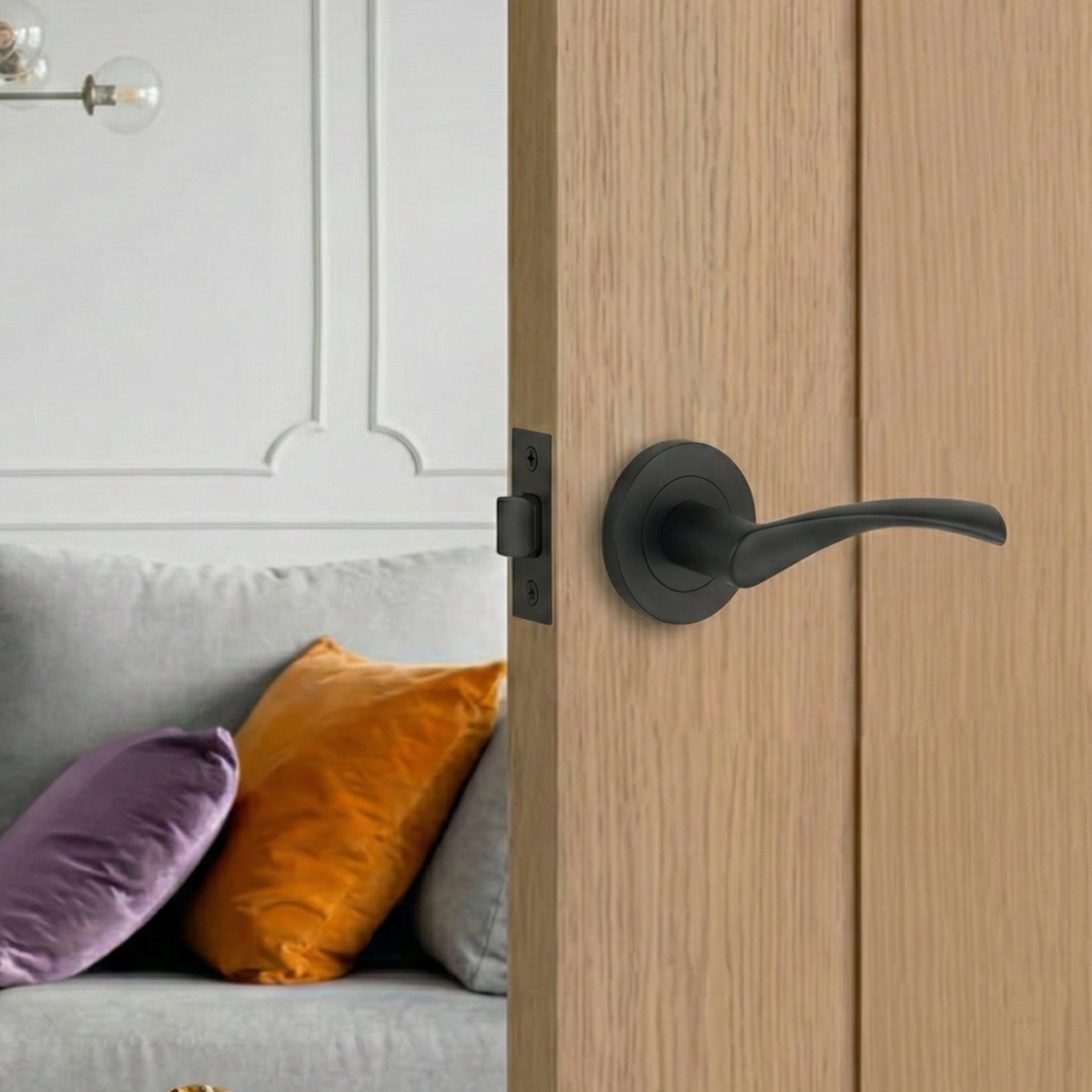 Internal Door Handle Pair Lever on Rose Twirl Twist Curved - Chrome Black Brass