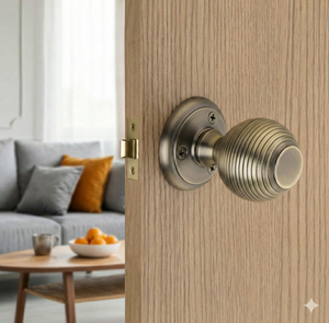 Beehive Mortice Door Knob on Rose | Black & Antique Brass