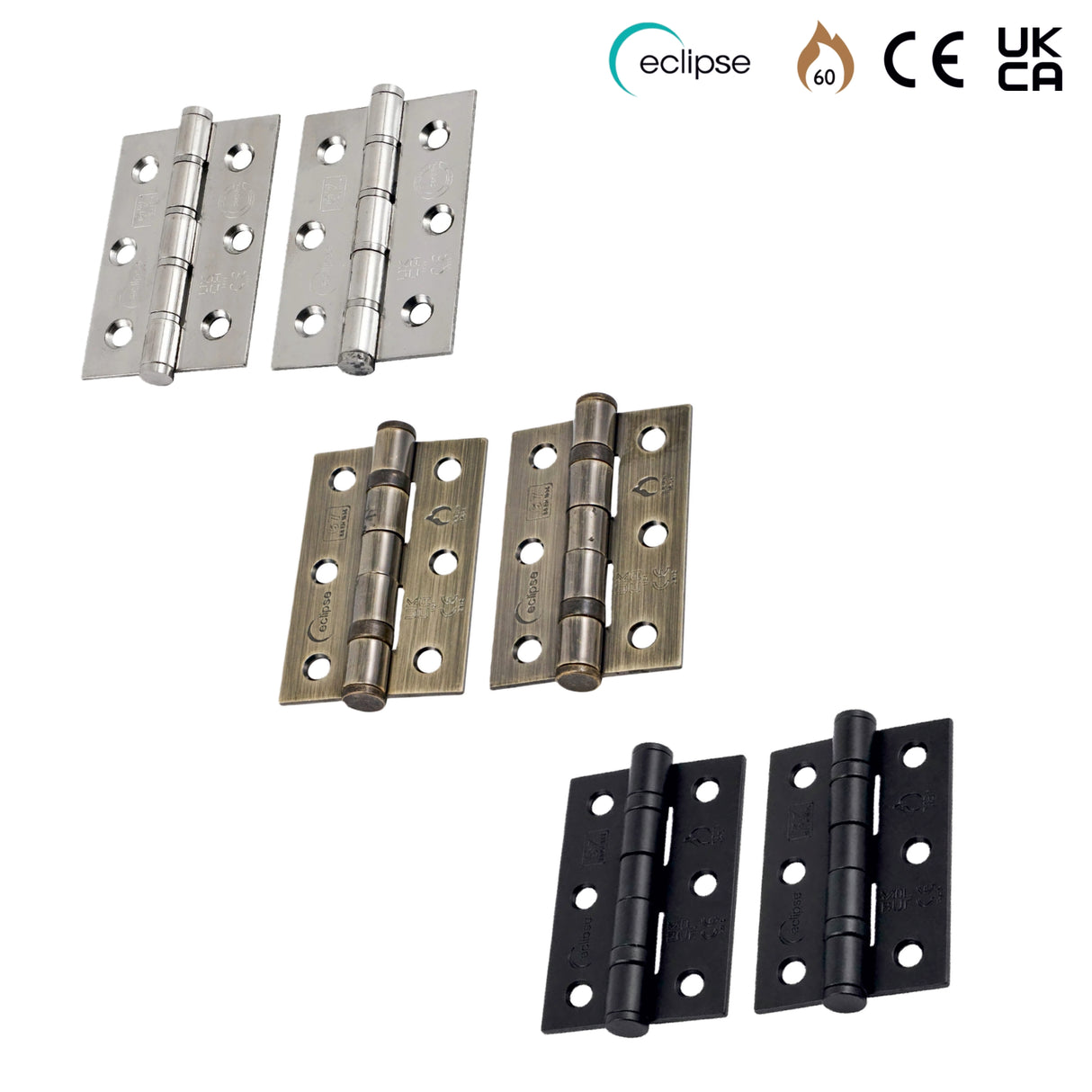 Internal Door Hinges Eclipse 76x52mm Ball Bearing Grade 7, Includes Screws, 1 Pair